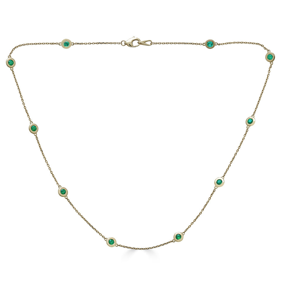 14K Yellow Gold Single Stone Emerald Bezel Dome Pendant Necklace